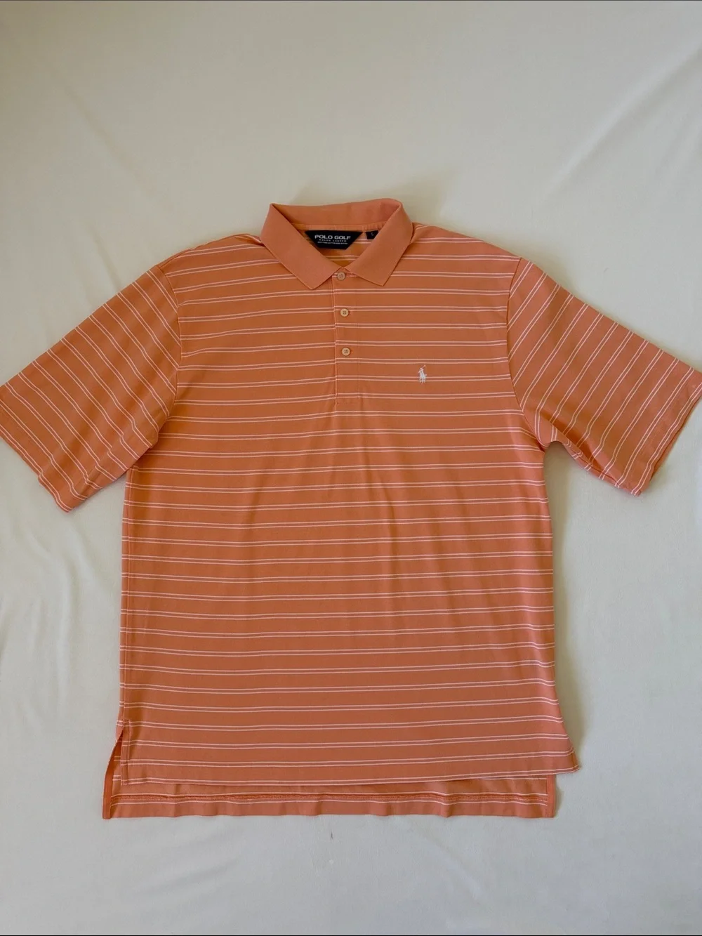 Ralph Lauren Polo Golf Orange Striped Polo with White Pony Logo Size Large‎